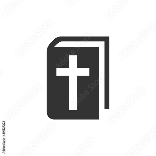 Bible book icon in flat style. Church faith vector illustration on white isolated background. Spirituality business concept.