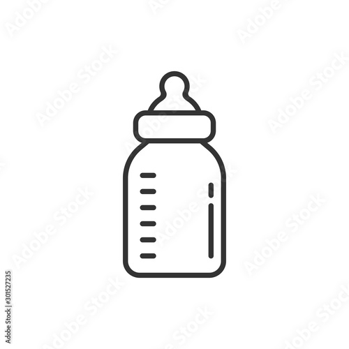 Baby bottle icon in flat style. Milk container vector illustration on white isolated background. Drink glass business concept.