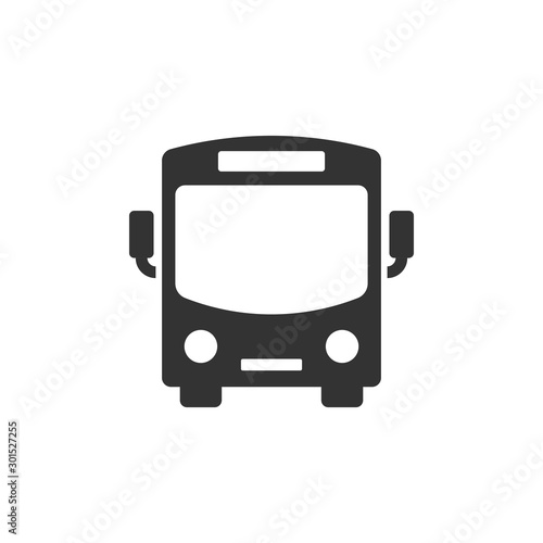 Bus icon in flat style. Coach car vector illustration on white isolated background. Autobus business concept.