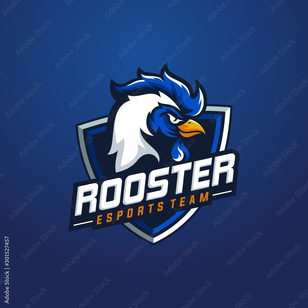 Rooster mascot sport logo design. Chicken rooster head mascot vector illustration Rooster mascot sport logo design. Chicken rooster head mascot vector illustration