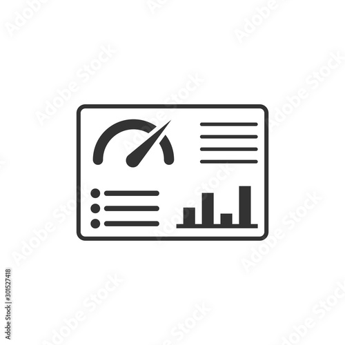 Dashboard icon in flat style. Finance analyzer vector illustration on white isolated background. Performance algorithm business concept.