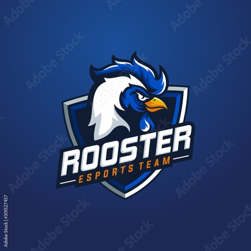 Rooster mascot sport logo design. Chicken rooster head mascot vector illustration
