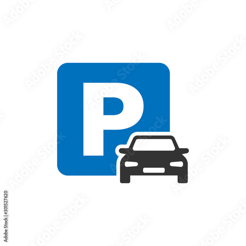 Car parking icon in flat style. Auto stand vector illustration on white isolated background. Roadsign business concept.