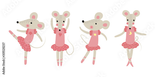 Cute cartoon ballerina rat. New year 2020. illustration.
