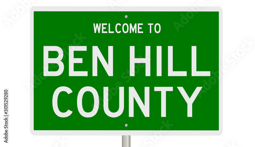 Rendering of a green 3d highway sign for Ben Hill County