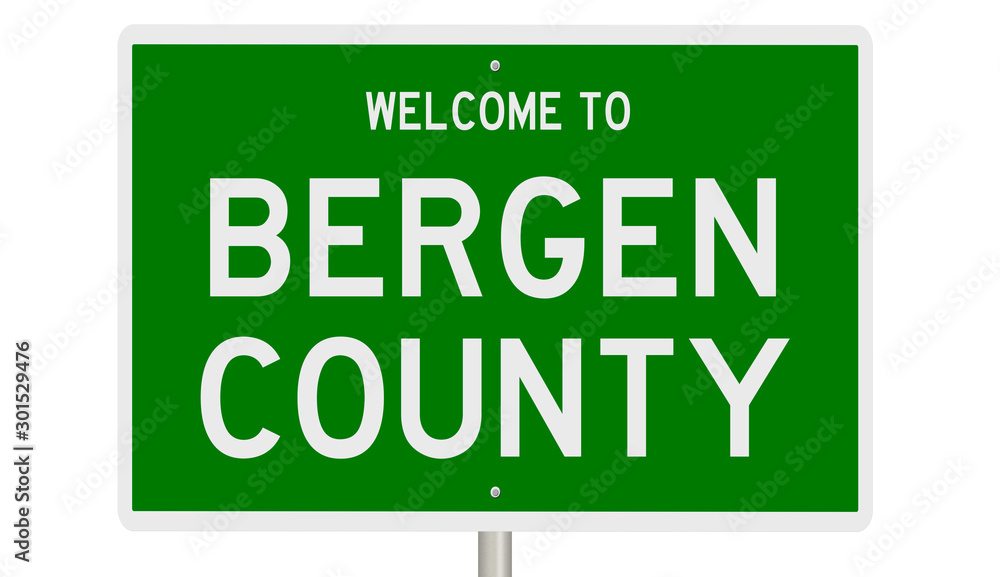 Rendering of a green 3d highway sign for Bergen County Rendering of a green 3d highway sign for Bergen County