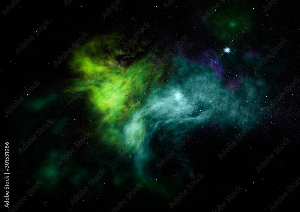 Being shone nebula and star field. 3D rendering