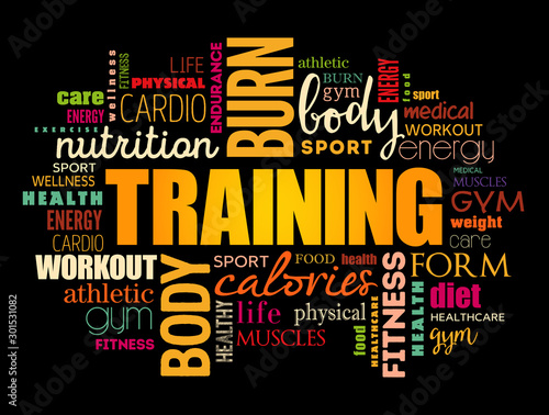 TRAINING word cloud, fitness, sport, health concept background