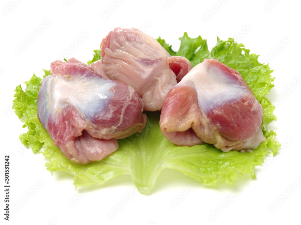 Raw Chicken gizzards on white background Raw Chicken gizzards on white background