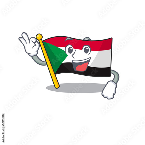 okay flag sudan with mascot funny cartoon