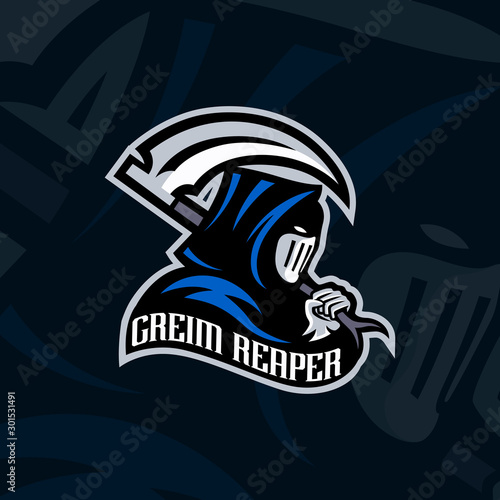 Grim reaper esport gaming mascot badge logo template