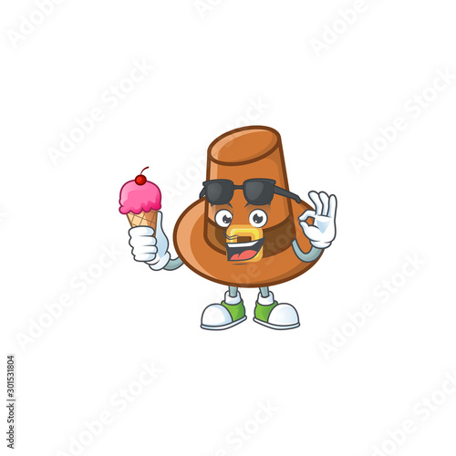 Cute brown pilgrim hat in with ice cream mascot.