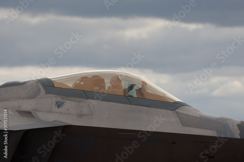 Fighter Pilot in cockpit of F22 Raptor