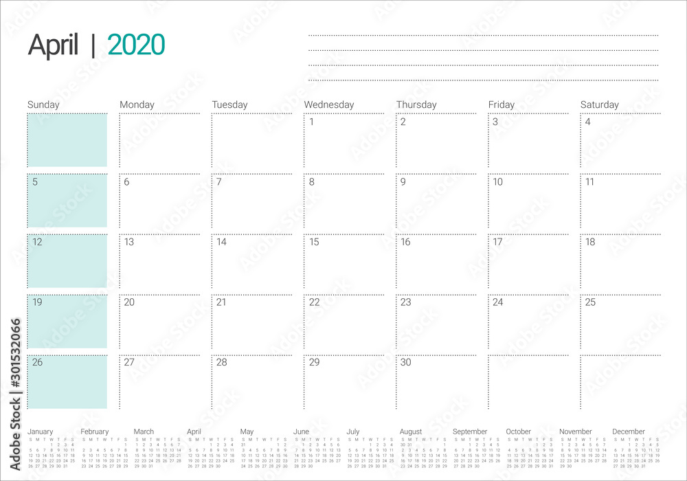 April 2020 desk calendar vector illustration April 2020 desk calendar vector illustration