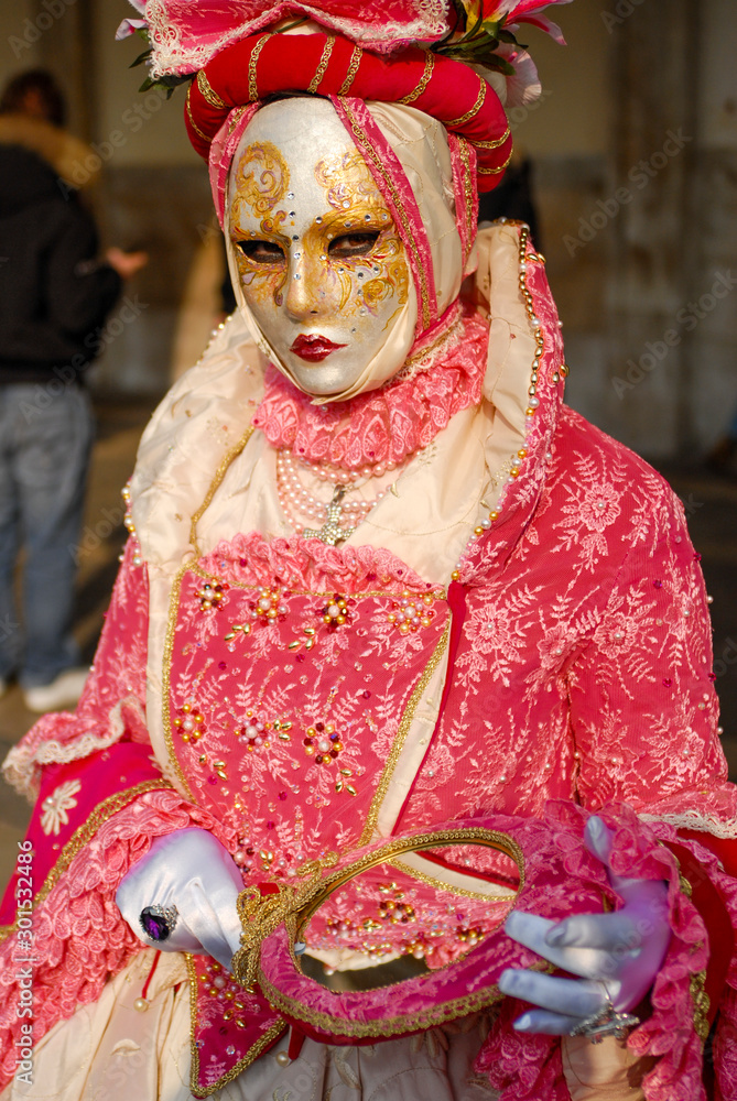 femme costumé de rose au carnaval de Venise en Italie Stock Photo | Adobe  Stock
