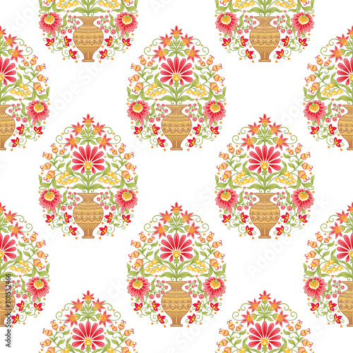 Tradition mughal motif, fantasy flowers in retro, vintage style. Seamless pattern, background. Vector illustration. Isolated on white background..