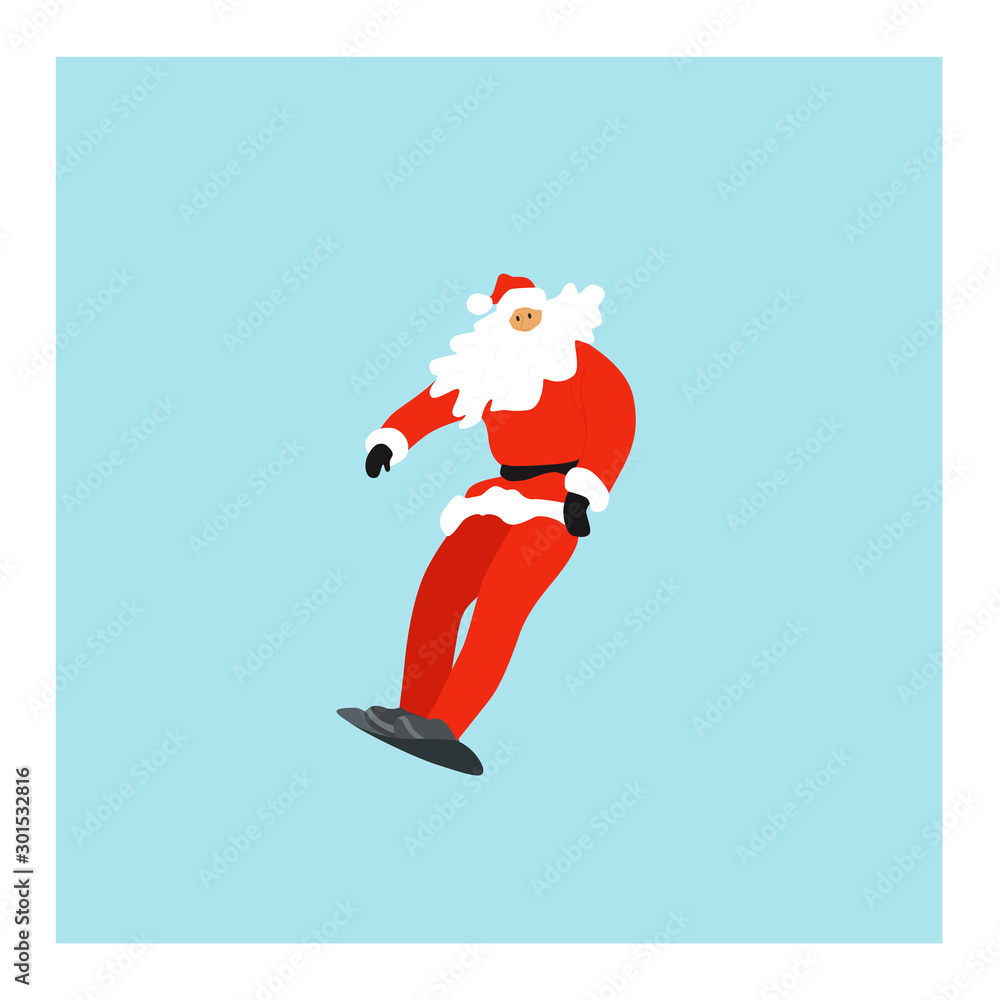 Vector Santa funny character, cartoon old man with gift, red clothes, new year happy card Vector Santa funny character, cartoon old man with gift, red clothes, new year happy card