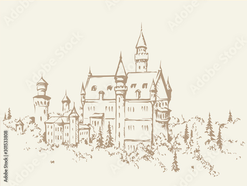 Famous German castle. Vector drawing