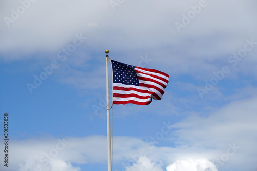 ๊United States of America Flag with Clouds sky background - USA Flag