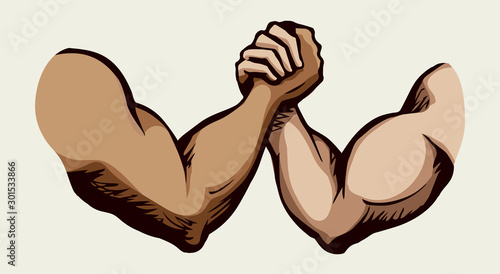 Hand wrestling contest. Vector drawing