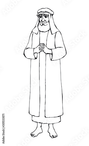 Jewish man in old clothes. Vector drawing