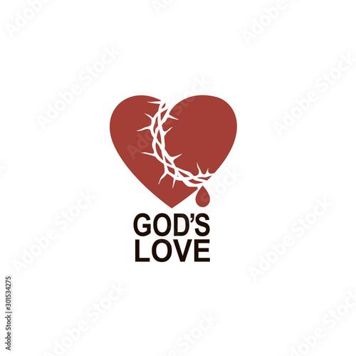 heart and crown of thorns icon isolated on white background 