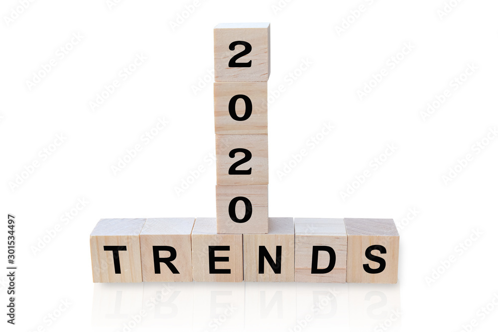 2020 trends written on wooden cube block, Isolated on white background. 2020 trends written on wooden cube block, Isolated on white background.
