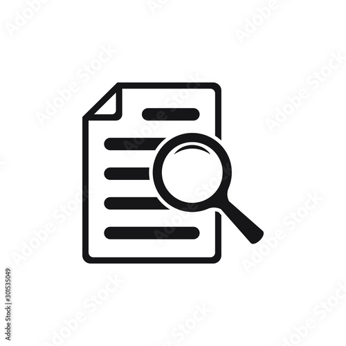 File search icon, document search, vector isolated. Document with magnifier loupe business concept.