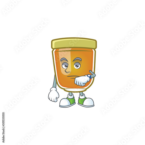 Liquid honey cartoon character with mascot waiting