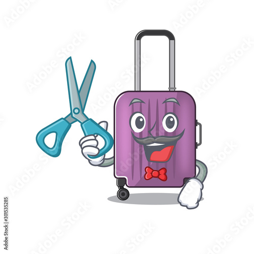 barber mascot cartoon style travel suitcase cute photo