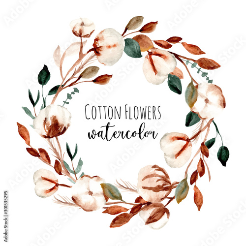 cotton flower watercolor wreath