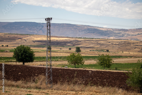 transmission line to the city energy cable isolated landscape