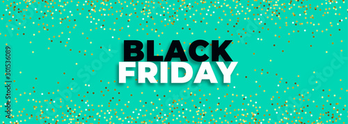 black friday turquoise banner with golden glitter