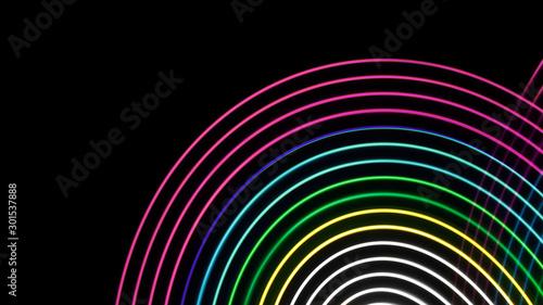 Multicolor light circles on a black background.
