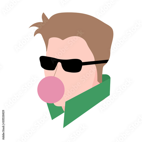 man chewing gum and inflating a bubble