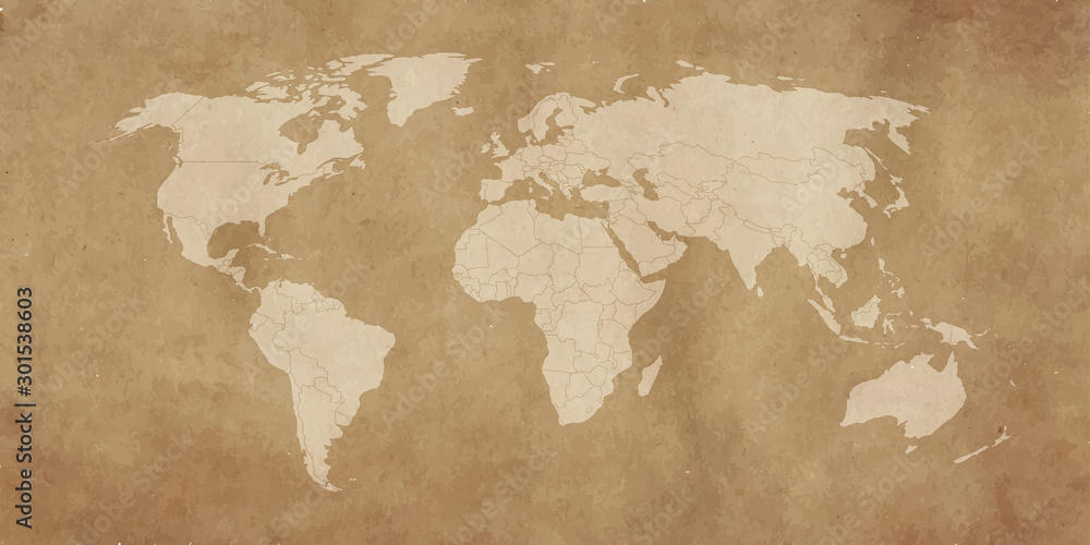 Old map of the world on a old parchment background. Vintage style Stock ...