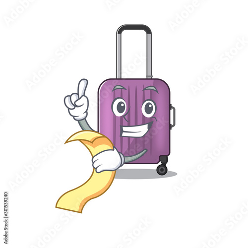 cute travel suitcase the holding bill mascot shape