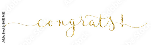 CONGRATS! gold glitter vector brush calligraphy banner with swashes