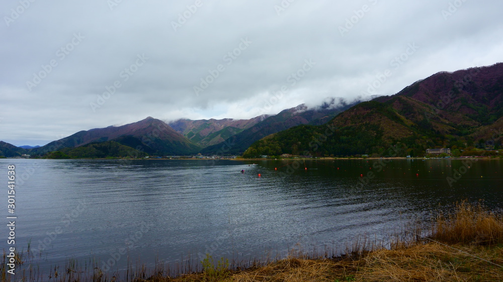 Beautiful Lake Kawaguchiko, cloudy weather. Japan