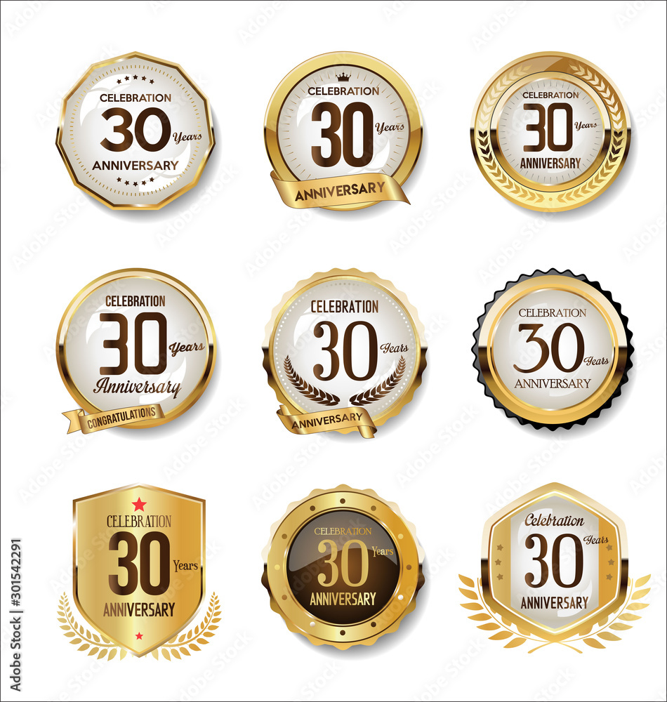 Anniversary golden retro badges collection 