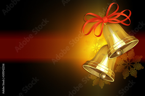 Christmas dark composition with Christmas golden bells and snowflakes