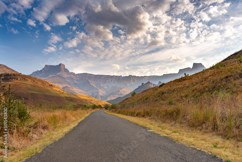 a road to the amphitheater in drakensberg