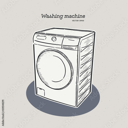 washing machine, hand draw sketch vector.