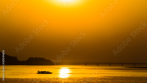 Beautiful sunset at River Brahmaputra, India