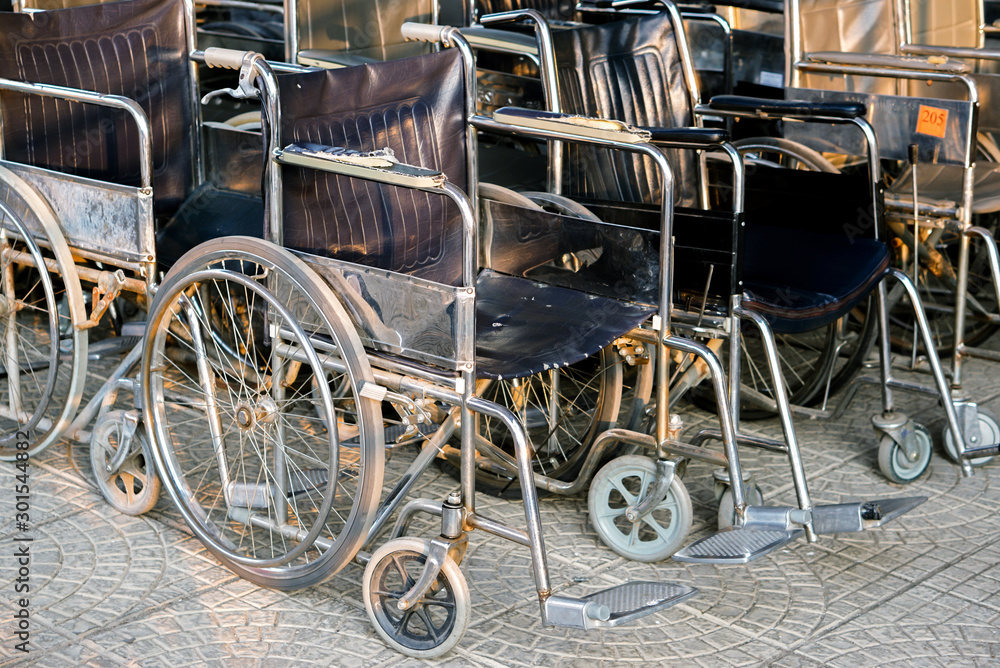 Closeup and crop of Wheelchair in the hospital.