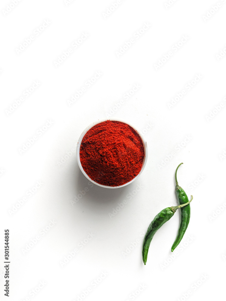 Red chilli and red chilli powder in different structure and shape.