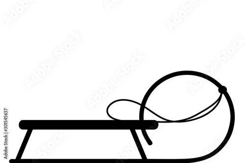 Vector silhouette of sledge on white background. Symbol of winter, sport, snow, sledging, funny.