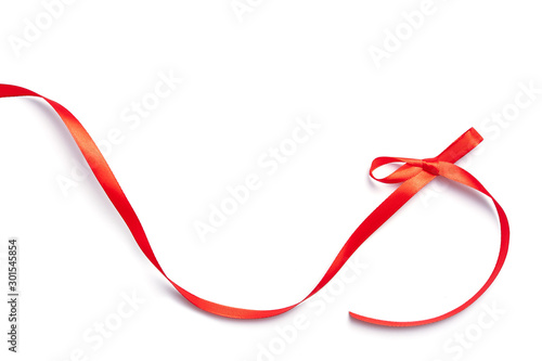 Top view of red ribbon for gifts isolated on white background. Valentine's day concept