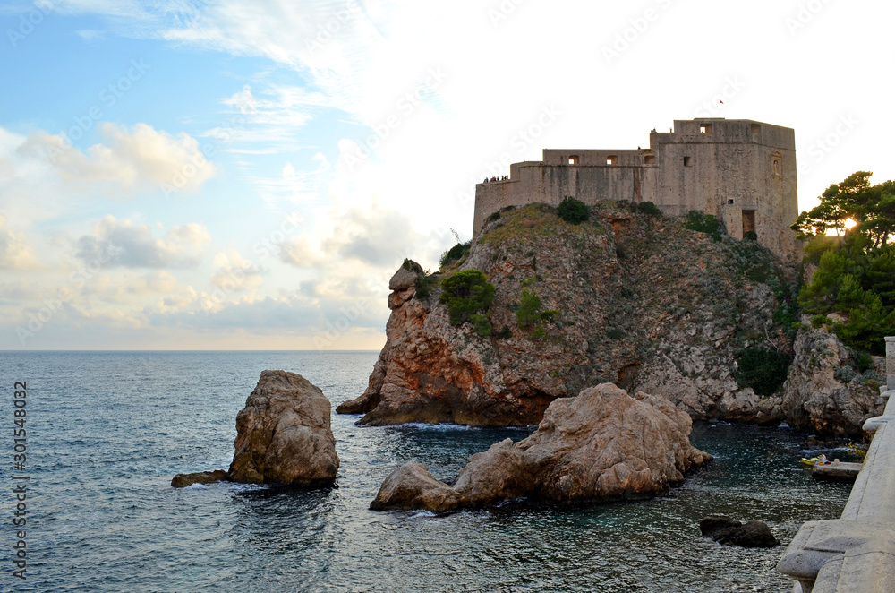 Panoramic view of Fort Lovrijenac in Dubrovnik (Croatia) Old Town on a almost sunset sunny day 