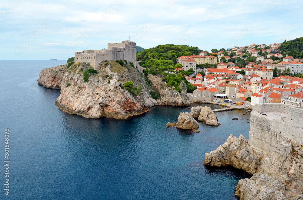 Panoramic view of Fort Lovrijenac in Dubrovnik (Croatia) Old Town on a sunny day 